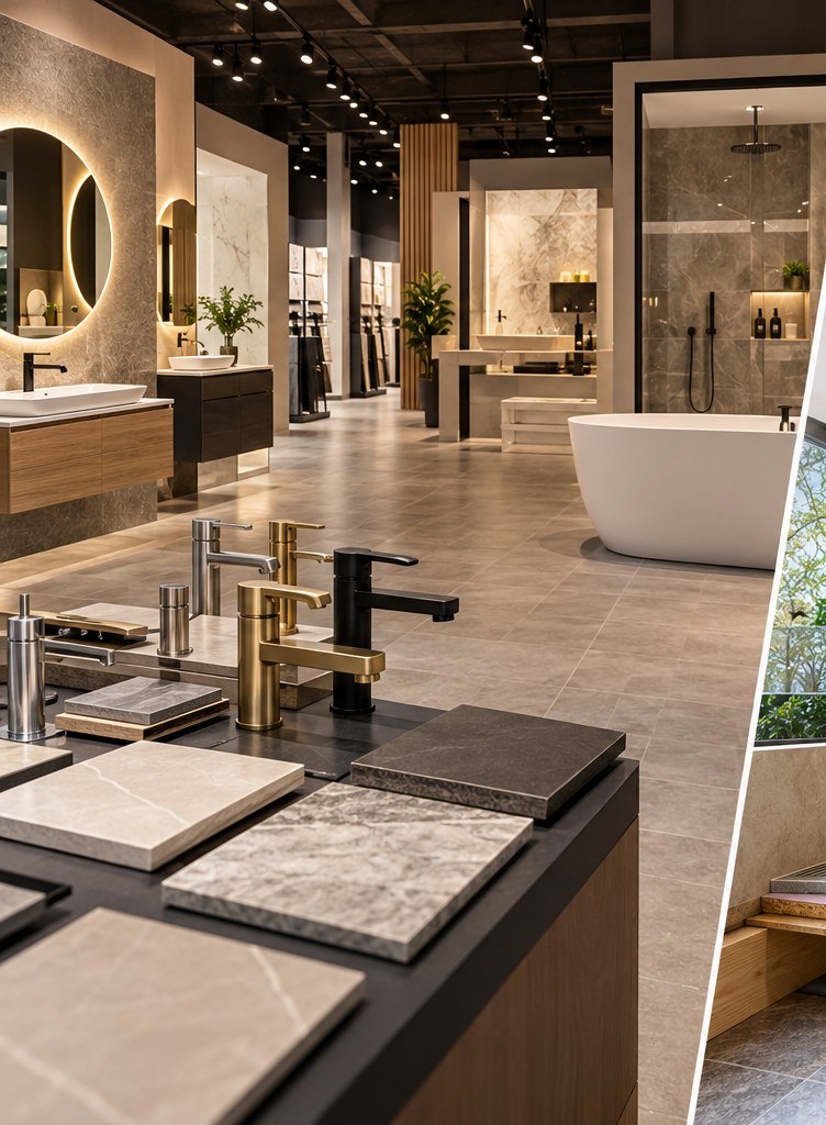 Illustratie van een luxe badkamershowroom